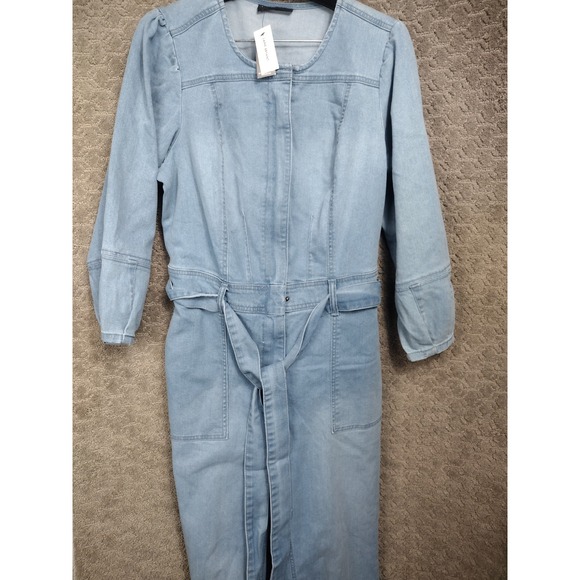 Lane Bryant Denim Long Sleeve Jumpsuit Plus‎ Sz 16S Light Wash Belted - Picture 2 of 3